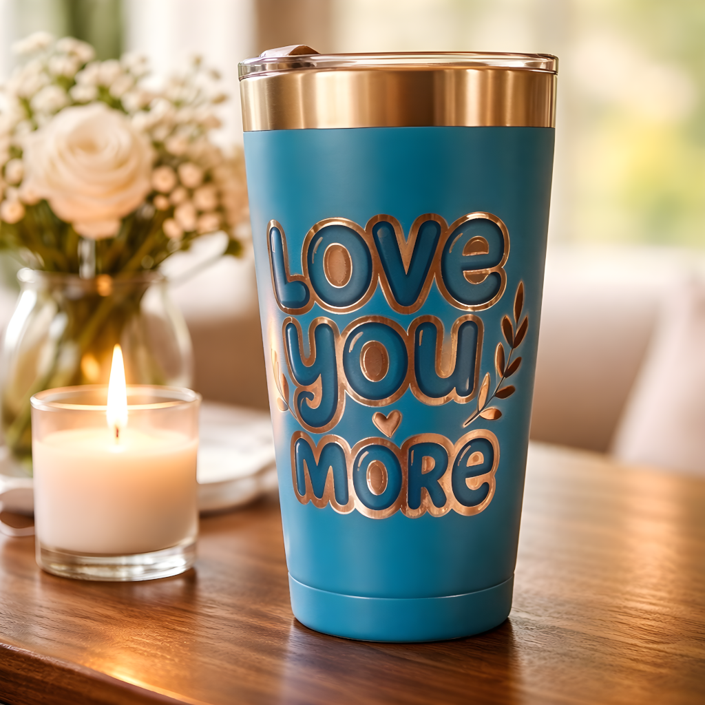 Love You More tumbler with custom engraving