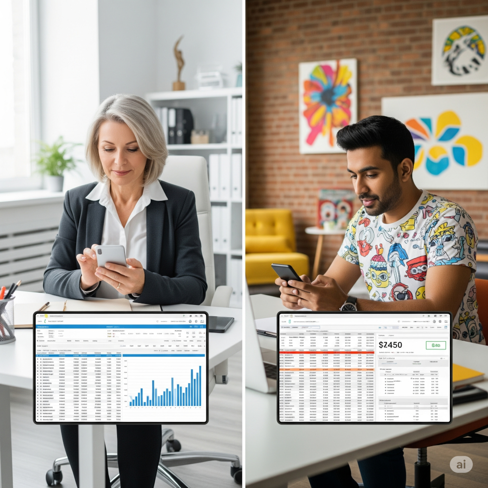 Split screen Bookkeeper and customercomp
